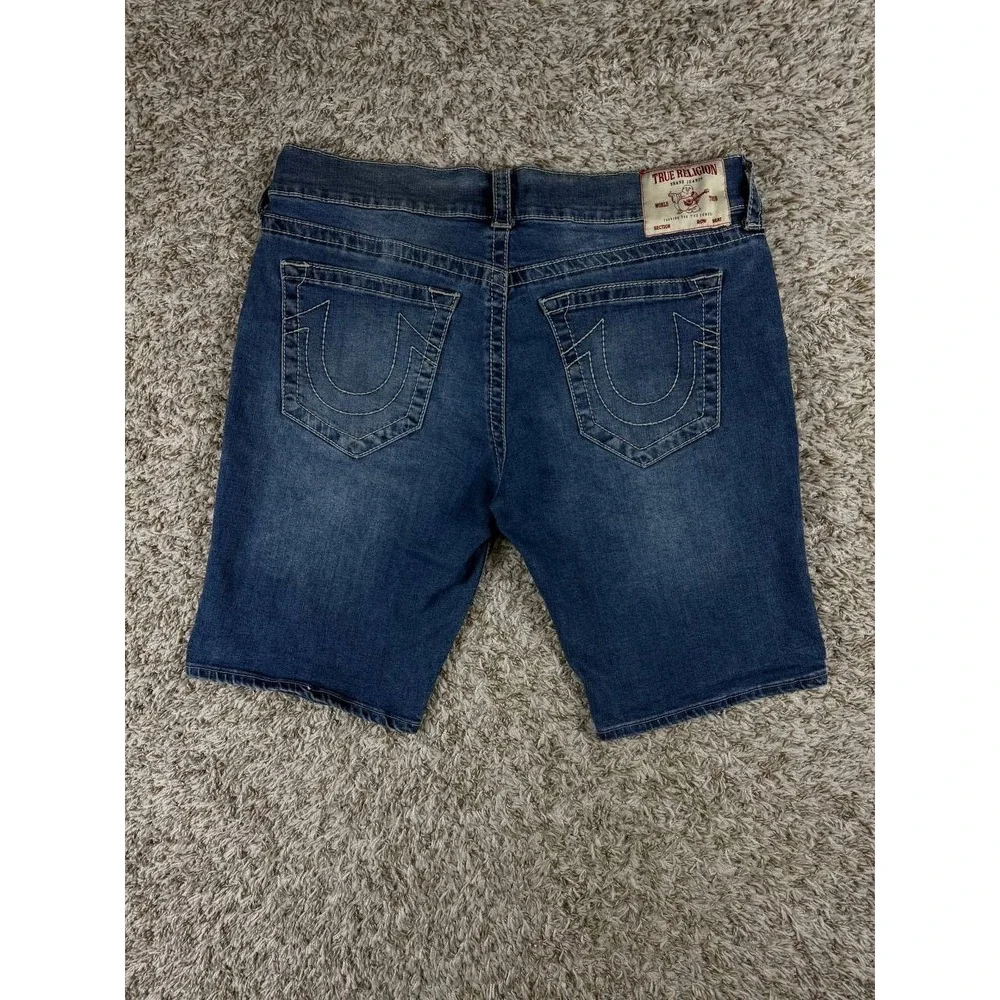 True Religion Ricky Big T Shorts Relaxed Straight Denim Blue Size 36